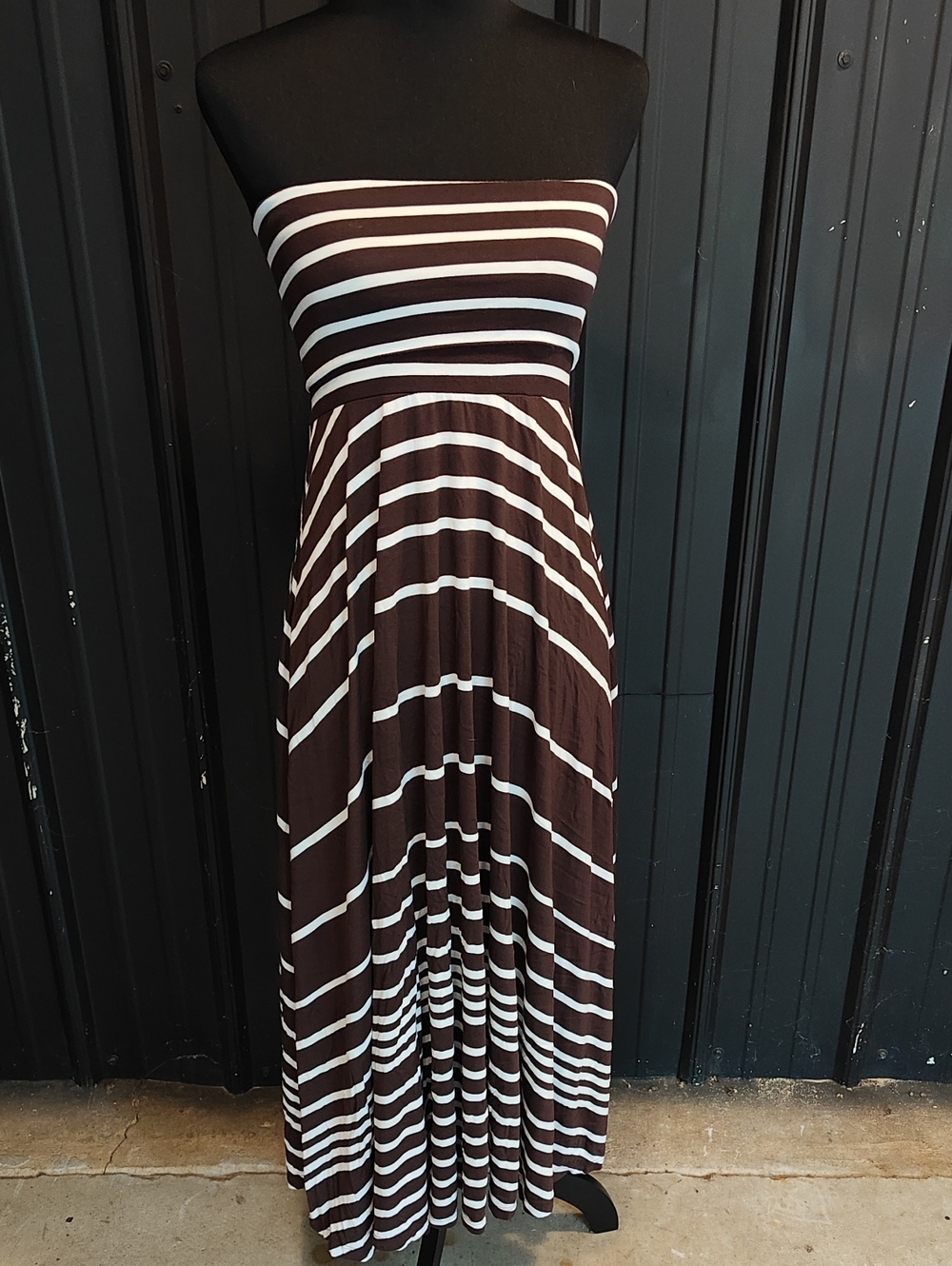 INC International Concepts Brown and White Strapless Maxi Dress
